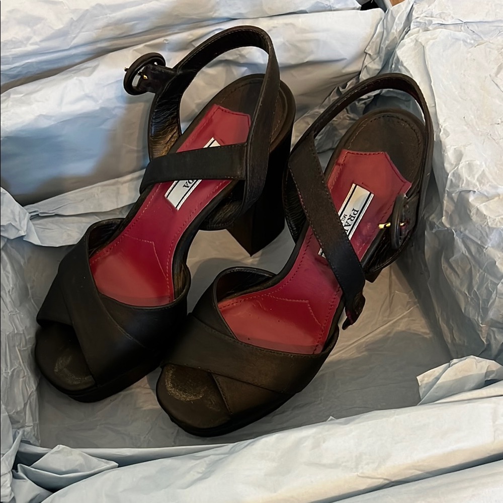 Prada Black Heeled Leather Shoes - Picture 1 of 12